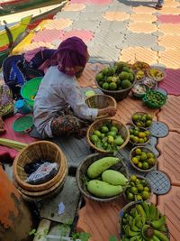 High angle view of fruits for sale in market