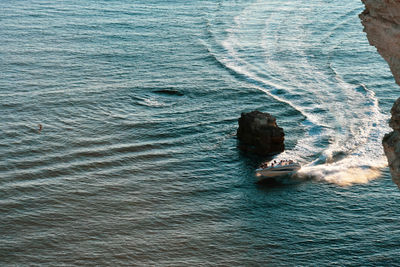 High angle view of ship in sea