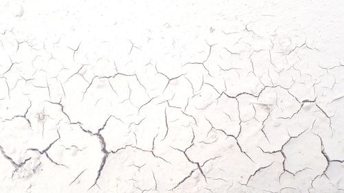 Close-up of cracked land against clear sky