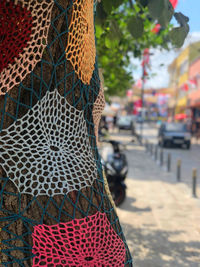 Rear view of woman on street