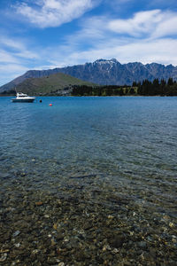 Scenic view of lake against cloudy sky