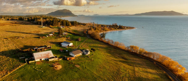 Panoramic aerial view of the west side of lummi island, washington. 