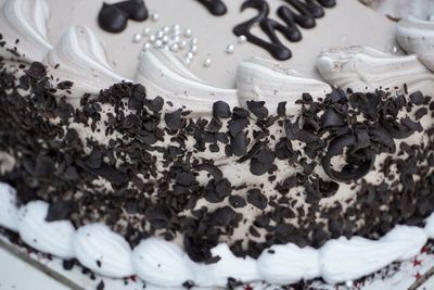 High angle view of chocolate cake in plate