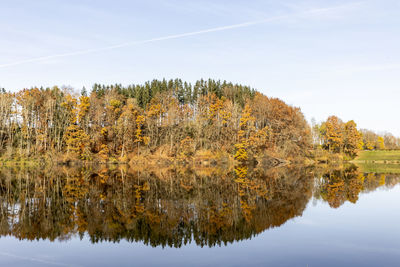 Scenic view of lake against sky during autumn