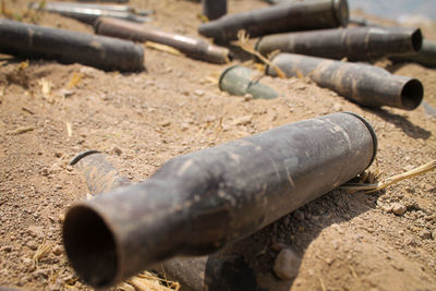Close-up of pipe on field