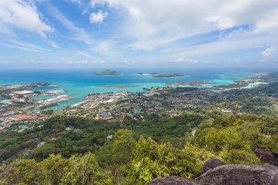 High angle view of sea against cloudy sky