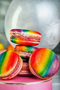 Close-up of colorful macaroons