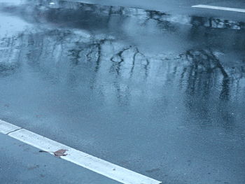 Close-up of snow on road