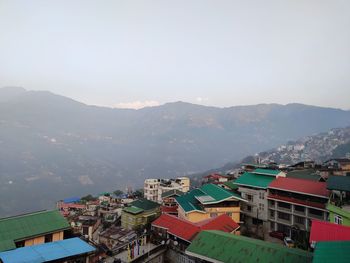High angle shot of townscape against sky