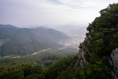 High angle view of mountains against sky