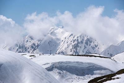 Scenic view of snow covered mountains against sky