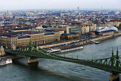 Liberty bridge on danube river at sunset, budapest, hungary