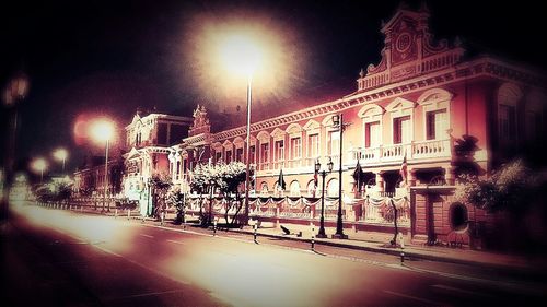 View of illuminated buildings at night