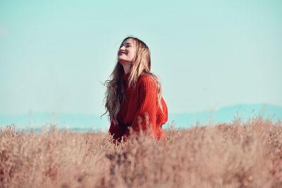 Woman standing on a land