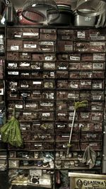 Full frame shot of shopping arranged in row