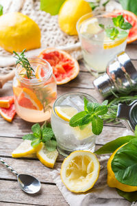 Fruits in glass on table