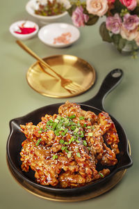 High angle view of meal served in plate