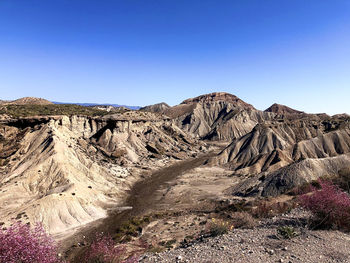 Scenic view of rocky mountains against clear sky