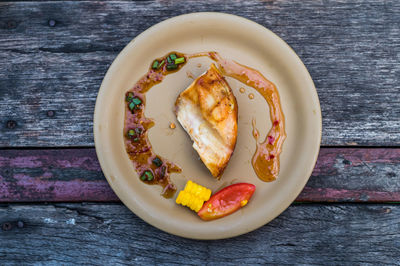 High angle view of breakfast served on table