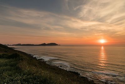 Scenic view of sea against sky at sunset