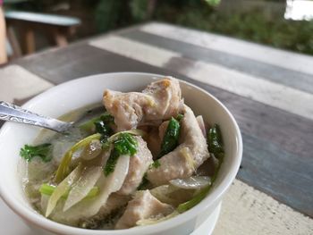 High angle view of food in bowl on table