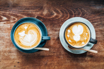 High angle view of coffee on table