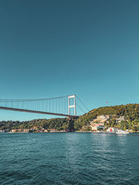 Iconic bosphorus bridge towers over sparkling blue sea waters