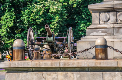 Ruse, bulgaria - 07.26.2019. cannon on the freedom monument in the city of ruse, bulgaria