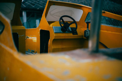 Close-up of yellow train