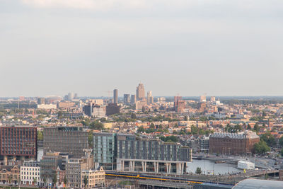 High angle view of buildings against sky