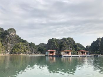 Rustic village huts on the water