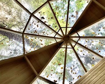 Low angle view of skylight in building