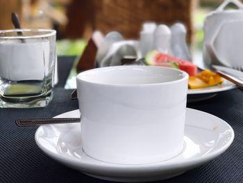 Close-up of tea cup on table