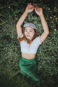 Portrait of a young woman in the field