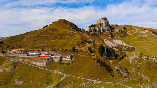 Panoramic view of landscape and mountains against sky