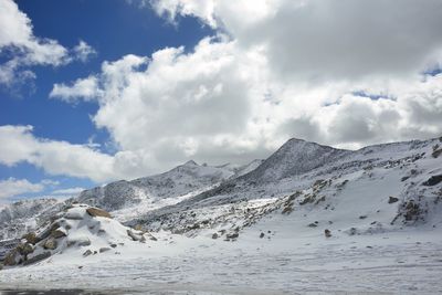 Scenic view of snowcapped mountains against sky