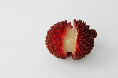 Close-up of strawberry over white background