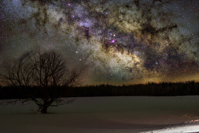 Scenic view of lake against sky at night
