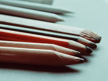 High angle view of pencils on table