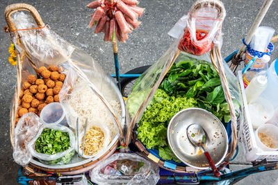 High angle view of food at market stall