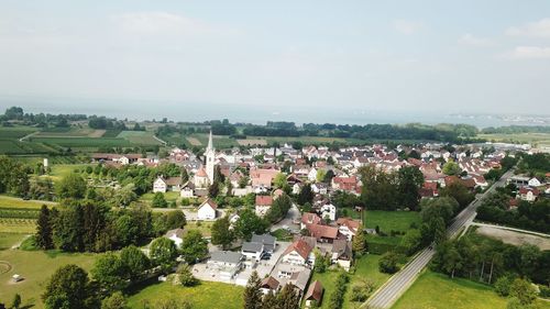 High angle view of townscape against sky