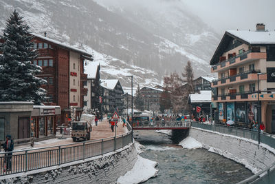 Buildings in city during winter