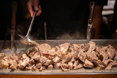 High angle view of food on barbecue grill
