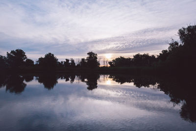 Scenic view of lake against sky during sunset