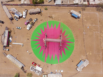 High angle view of clock on street in town