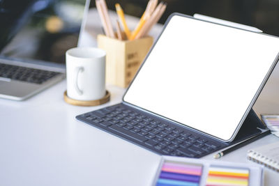 Close-up of laptop on table