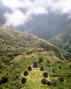Aerial view of waerebo tribe village in the mountains 