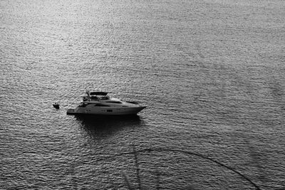 High angle view of boat sailing on sea