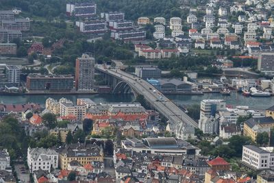 High angle view of buildings in city