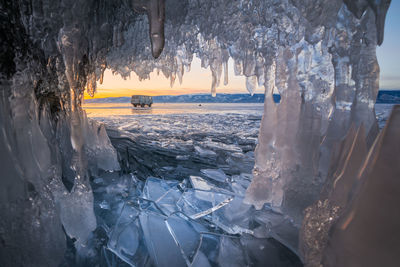 Scenic view of frozen sea during winter